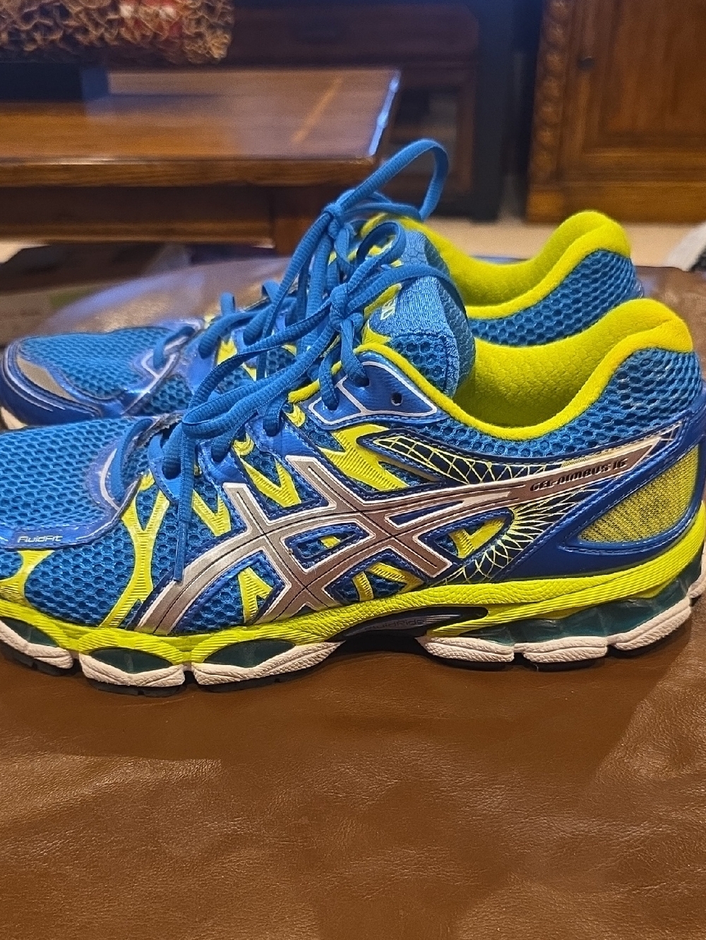 Asics Mens Gel Nimbus 16Blue and Neon Yellow Mesh Shoes Sz 10